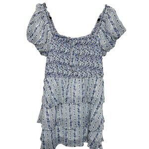 Francesca's Mini Dress Cottagecore  Blue New L Floral Smocked Tiered Puff Sleeve